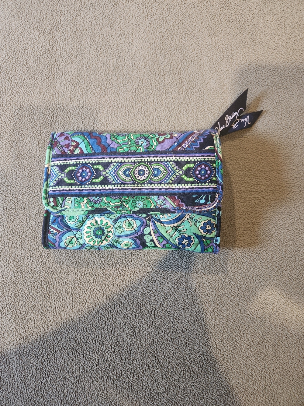 Vera Bradley Green Blue Purple Paisley Quilted Trifold Wallet
